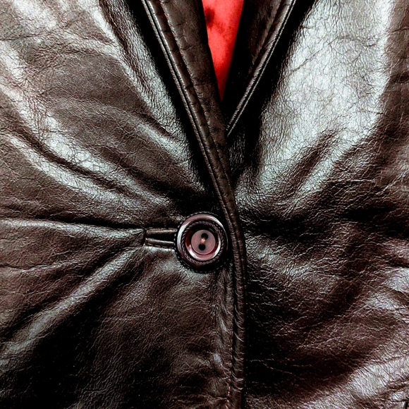 Etienne Aigner Womens Burgundy Genuine Leather Blazer Jacket Size 8 - Picture 5 of 10